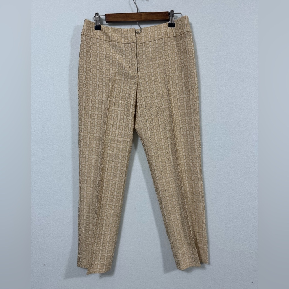 Talbots Gold Cream Patterned Trousers Sz 8 Petite Retro glam Mobwife Italian
